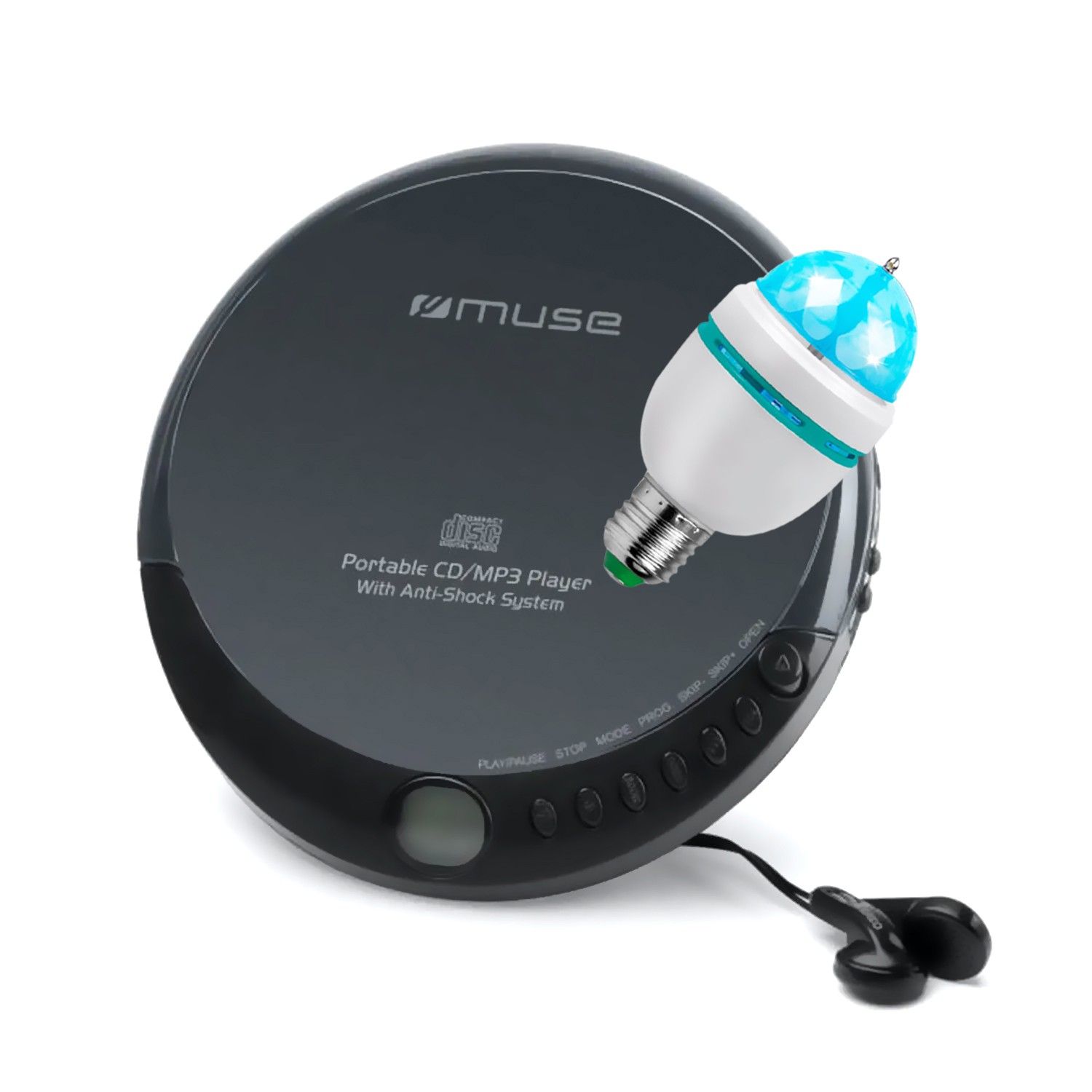 Muse M 900 DM Programmable CD/MP3 Player - Shockproof - LCD Display - Black, DIAMS LED Bulb