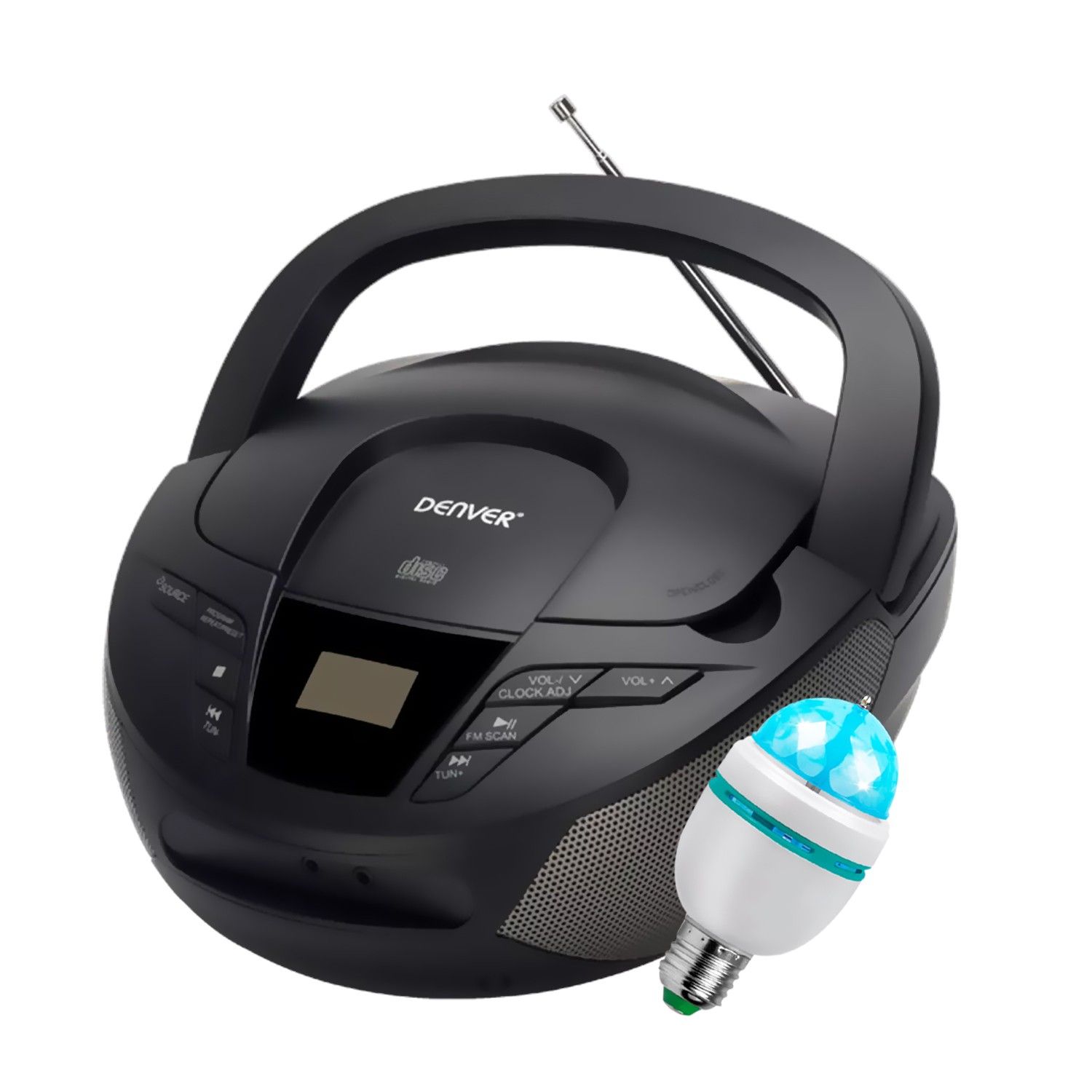 Reproductor de CD portátil BMI Denver TC-28BLACK y radio FM Boombox