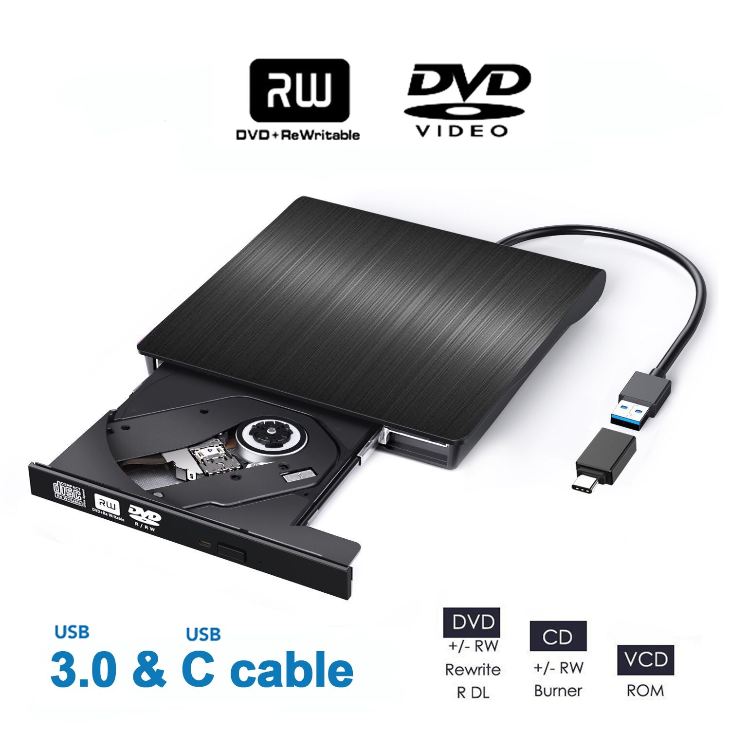 MANSHENG External DVD Player USB 3.0 Type C Portable CD/DVD RW Drive Writer Burner Optical Disc Player
