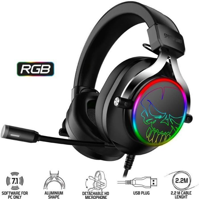 Spirit of Gamer XPERT H600 RGB Headset - 7.1 Virtual Surround Sound - PC, Switch, PS5, PS4, Xbox Compatible - Black