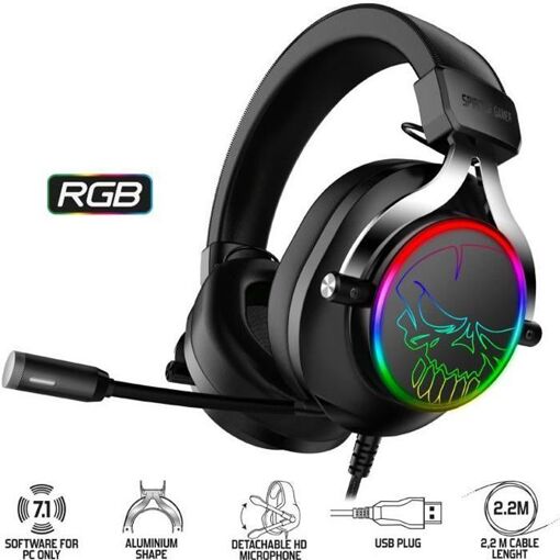 Auricular XPERT H600 de Spirit of Gamer con iluminación RGB - Son envolvente 7.1 virtual - Compatible con PC, Switch, PS5, PS4 y Xbox - Negro