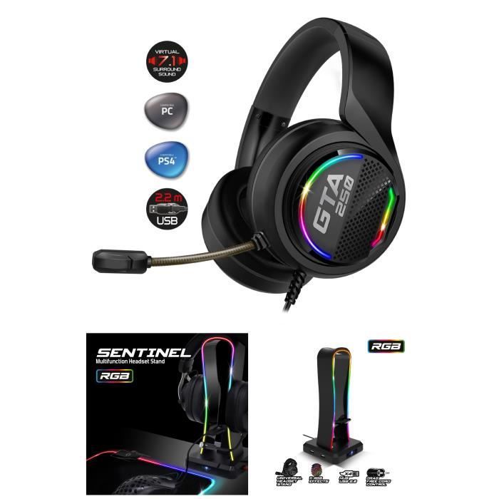 Spirit of Gamer Universal Gaming Headset Stand - 7.1 Virtual Surround - 4-Port USB Hub - Black