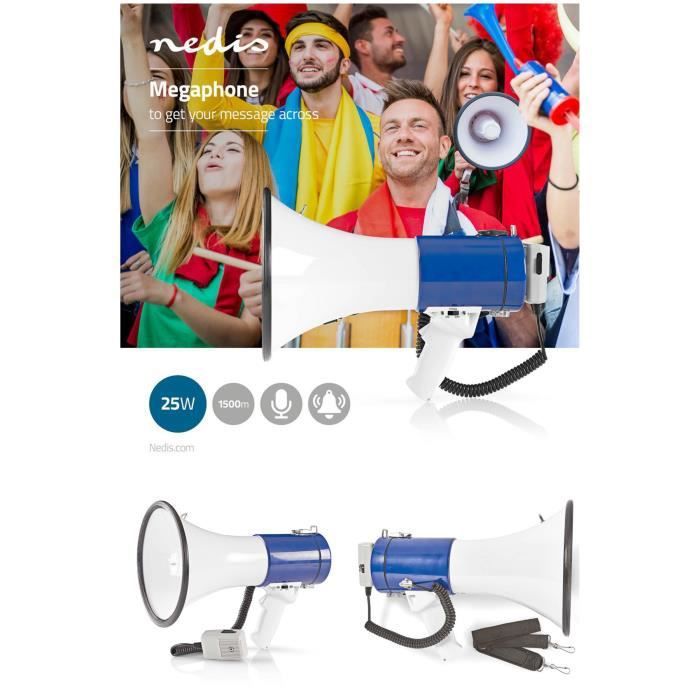 Nedis 25W Megaphone with Detachable Microphone and Integrated Siren