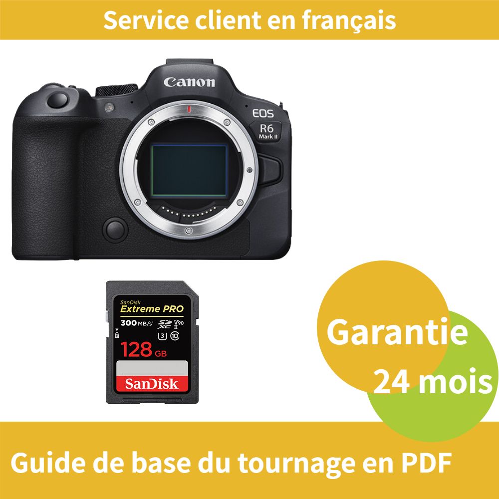 Canon EOS R6 Mark II Camera + SanDisk 128GB Extreme PRO SDXC UHS-II Card