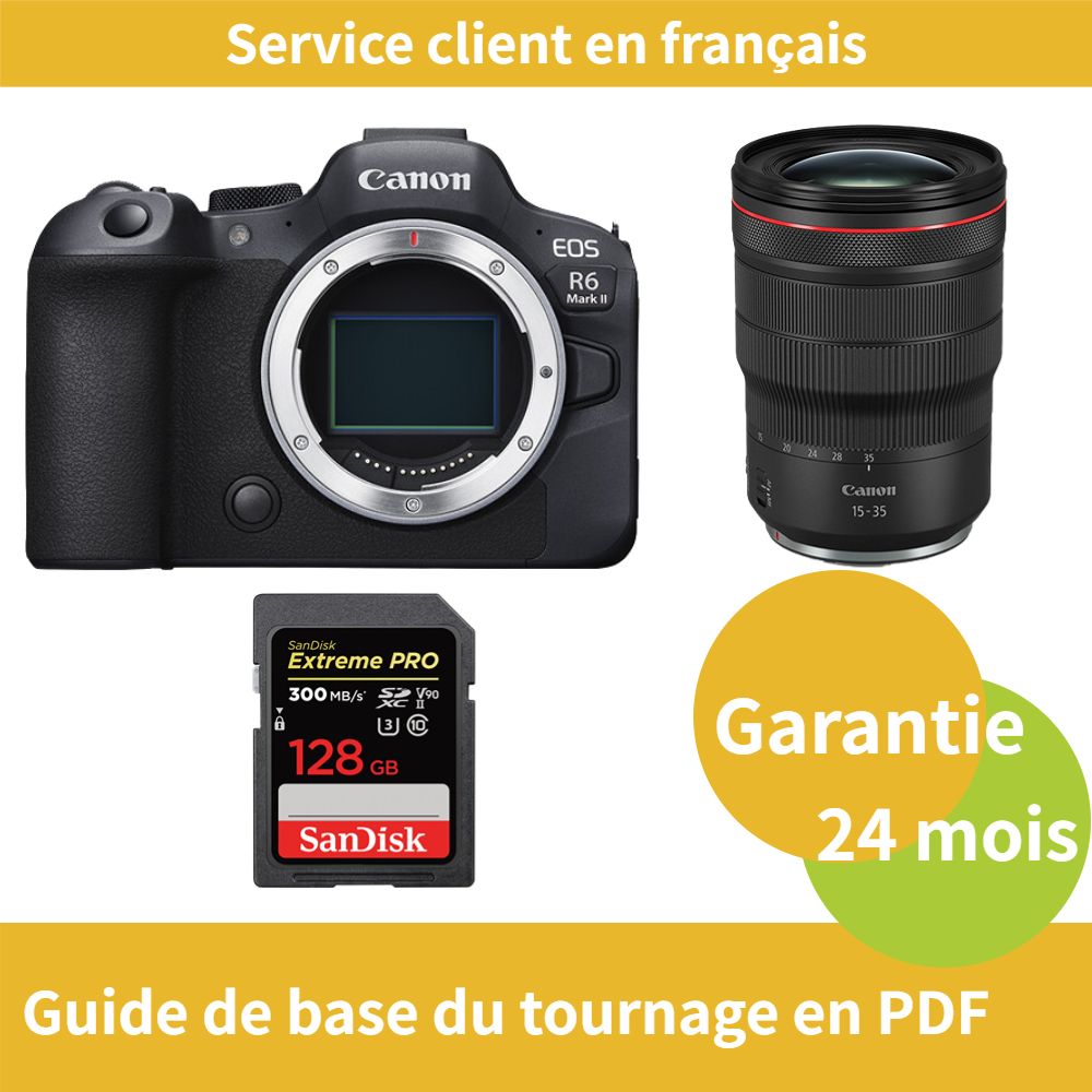 Canon EOS R6 Mark II Camera + Canon RF 15-35mm f/2.8 L IS USM Lens + SanDisk 128GB Extreme PRO SDXC UHS-II Card