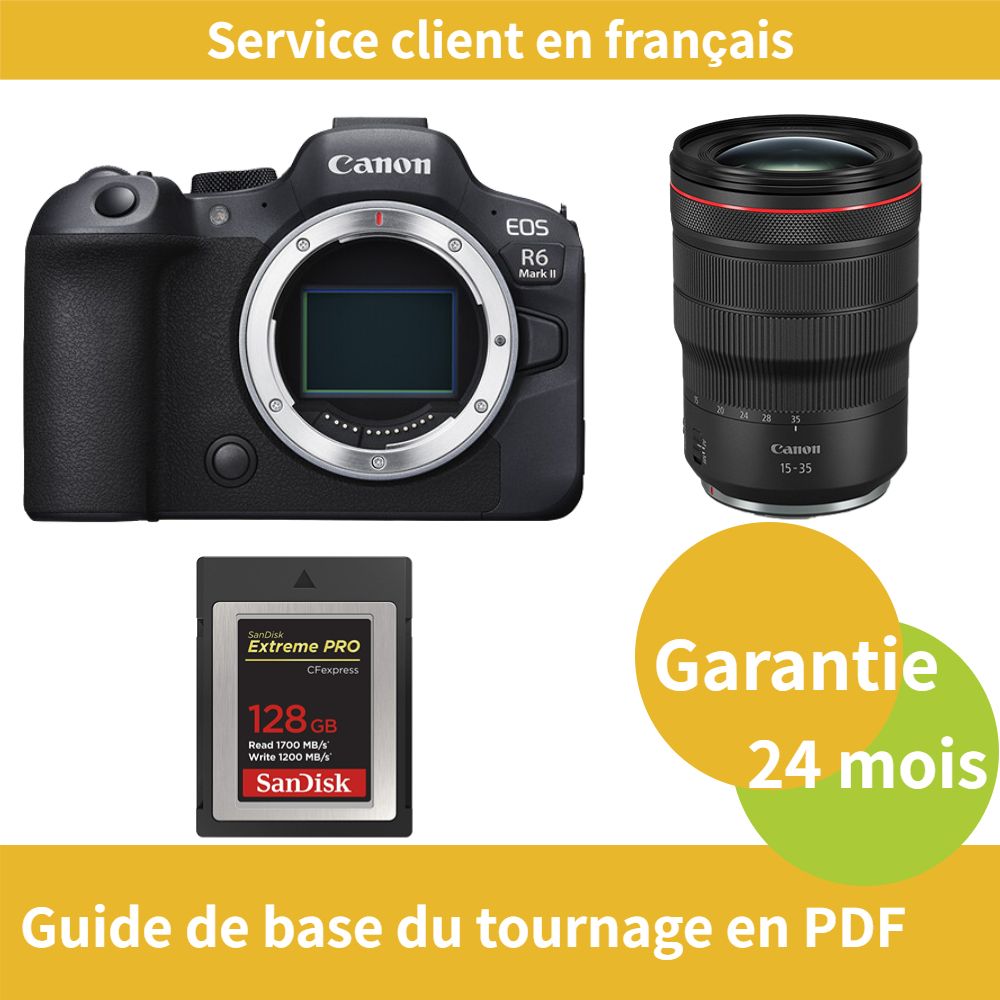 Canon EOS R6 Mark II Camera + RF 15-35mm f/2.8 L IS USM Lens + 128GB SanDisk Extreme SD Card (Type B)