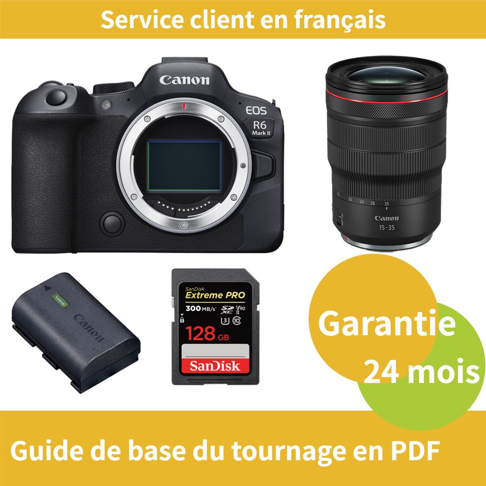 Cámaras Canon EOS R6 Mark II + Objetivo RF 15-35mm f/2.8 L IS USM + Batería oficial Canon LP-E6NH + Tarjeta SDXC SanDisk Extreme PRO de 128 GB