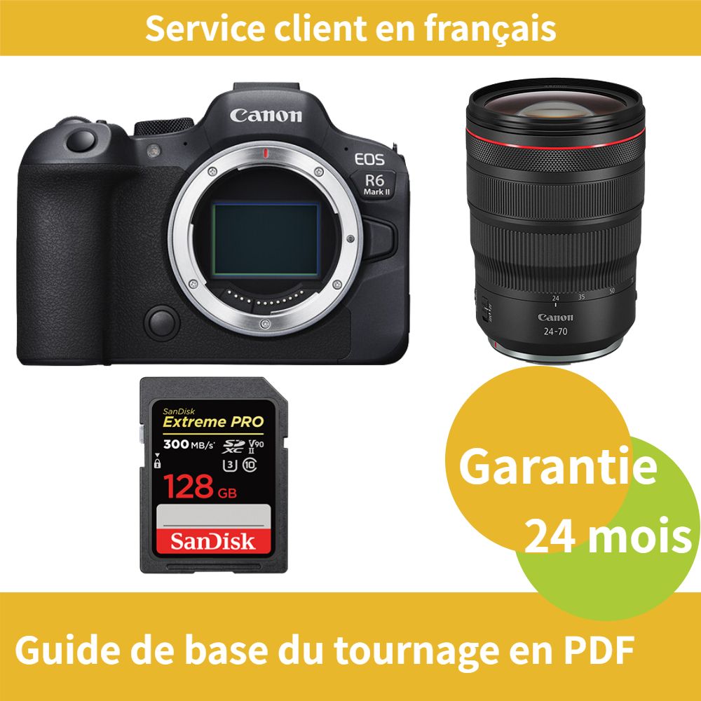 Canon EOS R6 Mark II Camera + Canon RF24-70mm F/2.8 L IS USM Lens + SanDisk 128GB Extreme PRO SDXC UHS-II Card