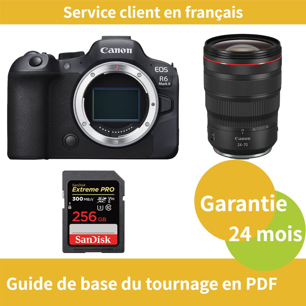 Canon EOS R6 Mark II Camera + Canon RF24-70mm f/2.8 L IS USM Lens + SanDisk 256GB Extreme PRO SDXC UHS-II Card