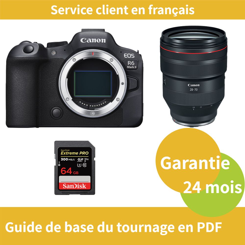 Cámera Canon EOS R6 Mark II + Objetivo RF 28-70mm f/2 L USM + Tarjeta de memoria SanDisk Extreme PRO de 64 GB