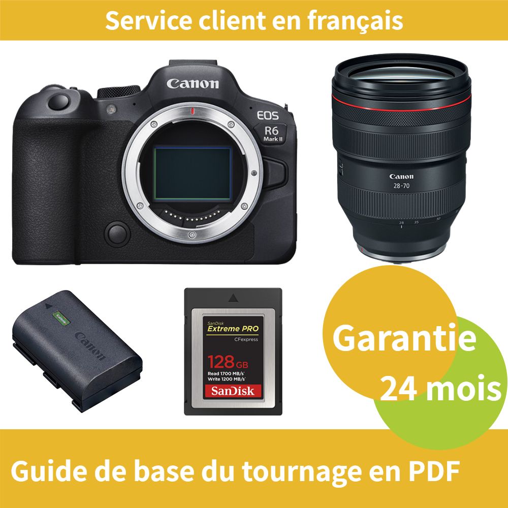Cámara Canon EOS R6 Mark II + Objetivo RF 28-70mm f/2 L USM + Batería oficial LP-E6NH + Tarjeta SD SanDisk Extreme de 128 GB (Tipo B)