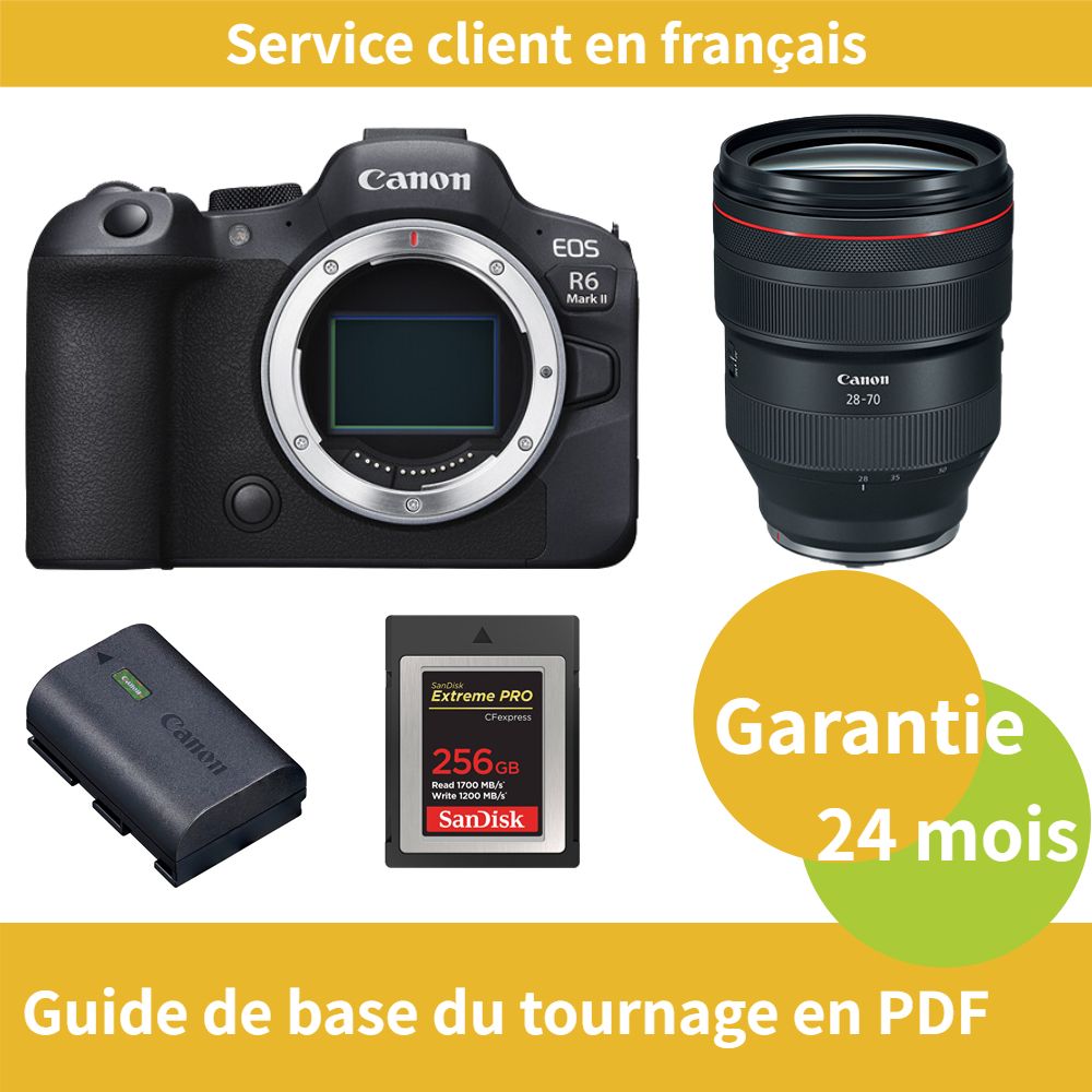 Cámara Canon EOS R6 Mark II + Objetivo RF 28-70mm f/2 L USM + Batería oficial Canon LP-E6NH + Tarjeta SD SanDisk 256 GB Extreme (Tipo B)