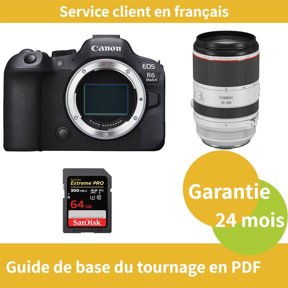 Canon EOS R6 Mark II Camera + Canon RF 70-200mm F2.8 L IS USM Lens + SanDisk 64GB Extreme PRO SDXC UHS-II Card