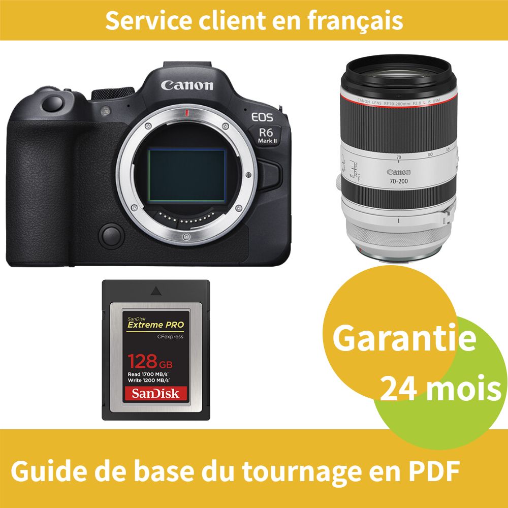 Cámaras Canon EOS R6 Mark II + Objetivo RF 70-200mm f/2.8 L IS USM + Tarjeta de memoria SanDisk 128GB Extreme (Tipo B)