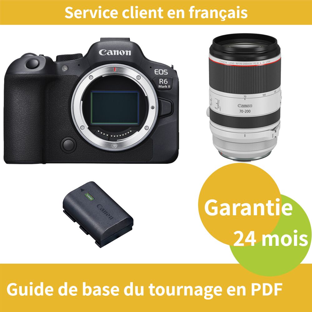 Canon EOS R6 Mark II Camera + Canon RF 70-200mm F2.8 L IS USM Lens + Official Canon LP-E6NH Battery