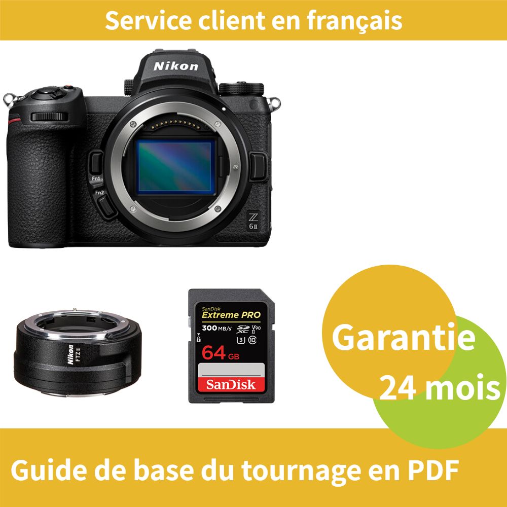 Nikon Z6 II Camera + Nikon FTZ II Adapter Ring + SanDisk 64GB Extreme PRO SDXC UHS-II Card