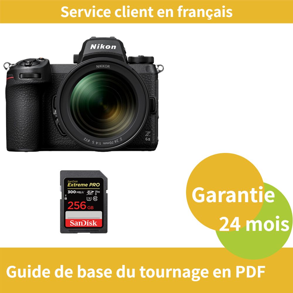 Kit de cámara híbrida Nikon Z6 II de formato completo con lente 24-70mm f/4 S y tarjeta SDXC UHS-II SanDisk Extreme PRO de 256 GB