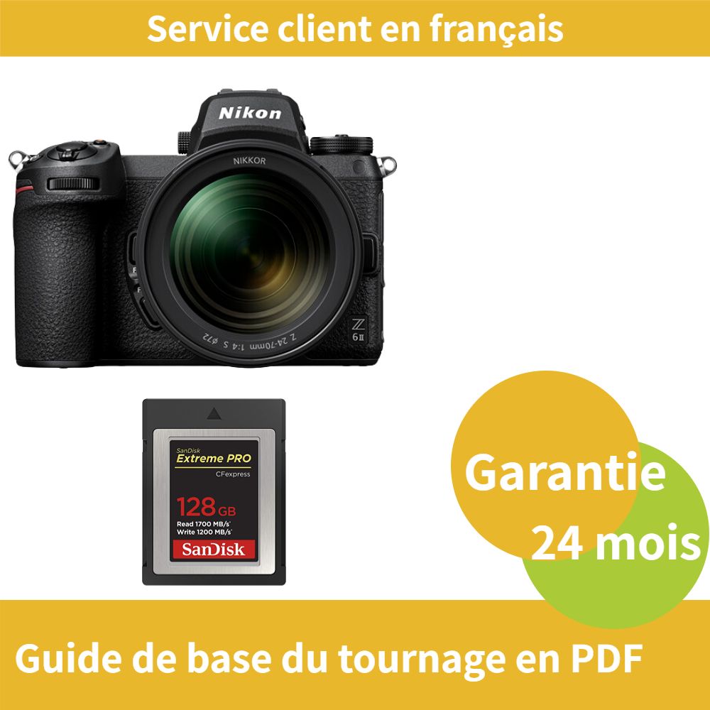 Cámara sin espejo de formato completo Nikon Z6 II con lente 24-70mm f/4 S y tarjeta SD SanDisk de 128 GB Extreme (Tipo B CFexpress)