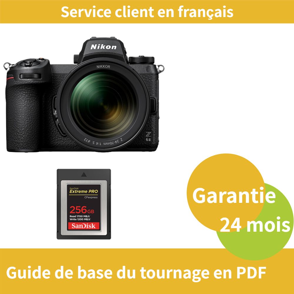 Kit de cámara híbrida de formato completo Nikon Z6 II con lente 24-70mm f/4 S + tarjeta SD de 256 GB SanDisk Extreme (tipo PRO CFexpress B)