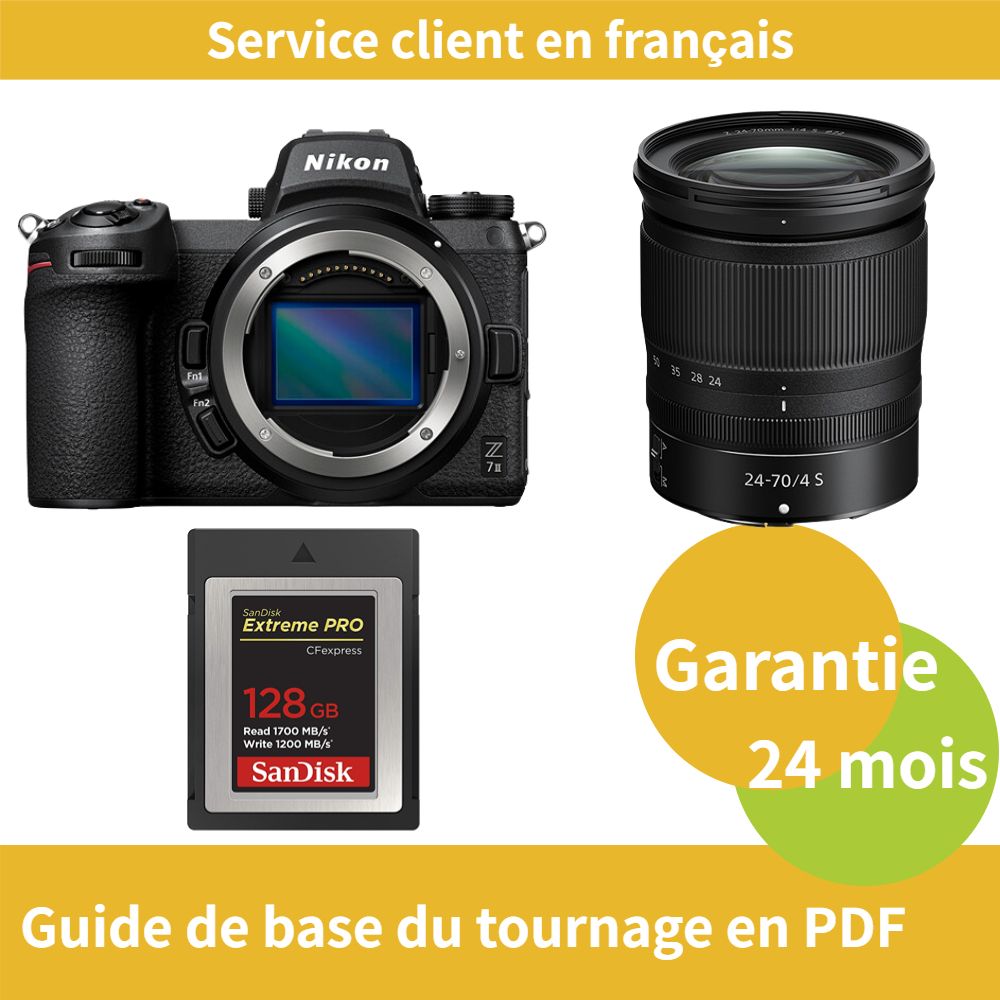 Kit de cámara híbrida Nikon Z7 II con lente 24-70mm f/4 S + tarjeta SD SanDisk de 128 GB Extreme (PRO CFexpress Tipo B)