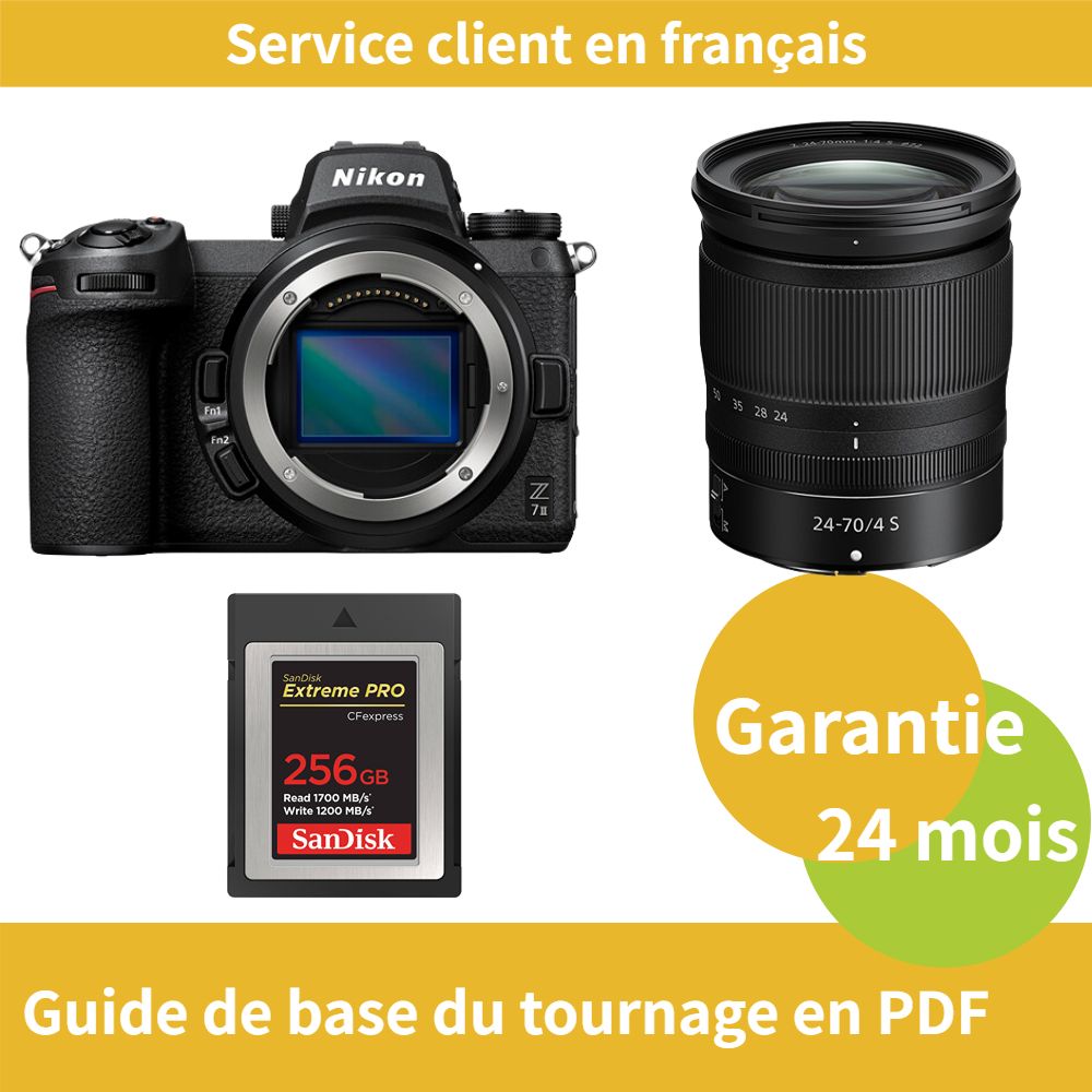Kit de cámara híbrida Nikon Z7 II con objetivo Z 24-70mm f/4 S + tarjeta SD Extreme SanDisk de 256 GB (tipo B CFexpress PRO)