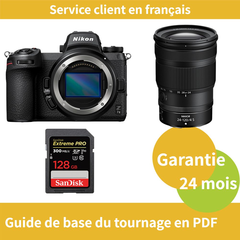 Kit de cámara híbrida Nikon Z7 II con objetivo Z 24-120mm f/4 S + tarjeta SDXC UHS-II SanDisk de 128 GB
