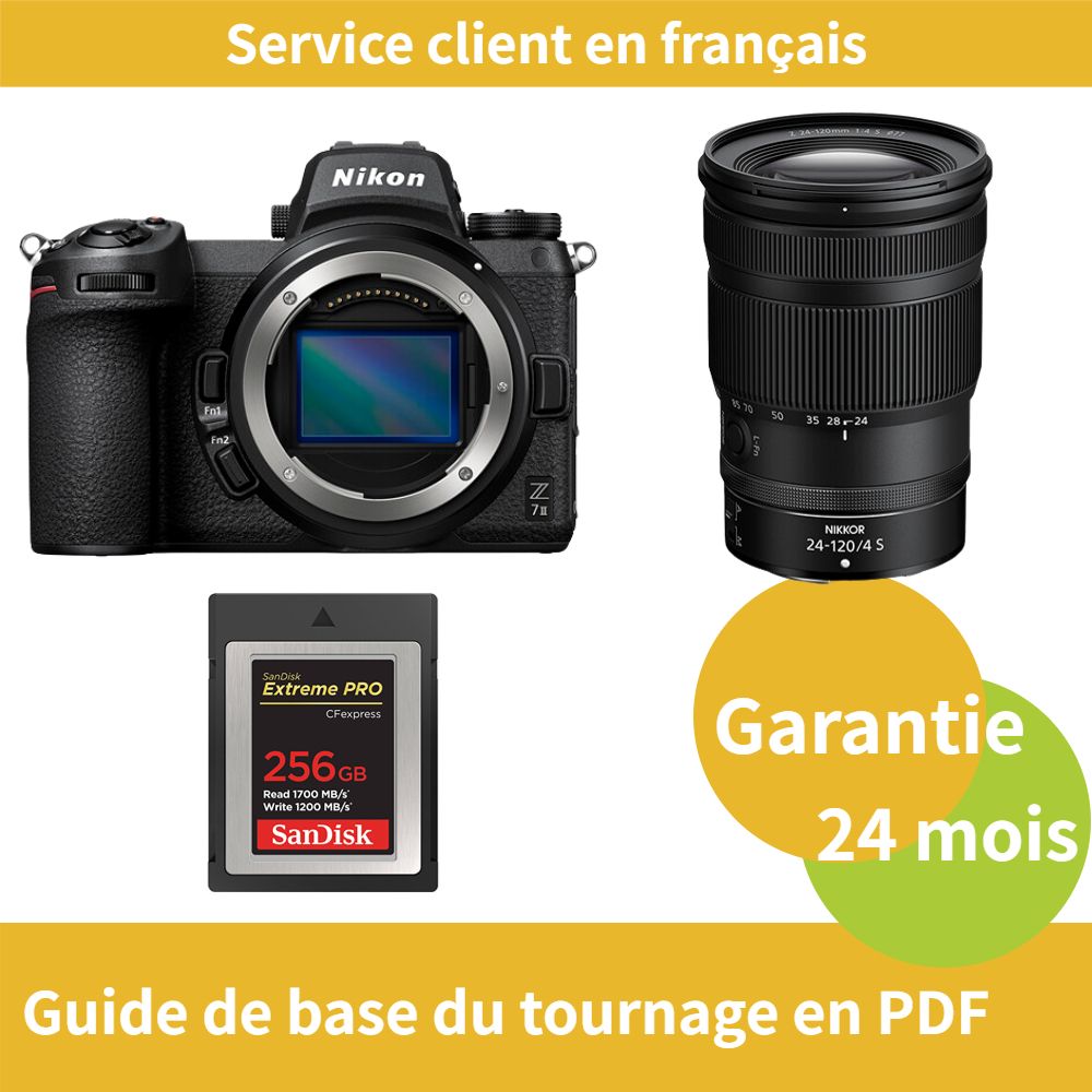 Kit de cámara híbrida Nikon Z7 II de formato completo con lente 24-120 mm f/4 S y tarjeta SD de 256 GB SanDisk Extreme (Tipo B CFexpress PRO)