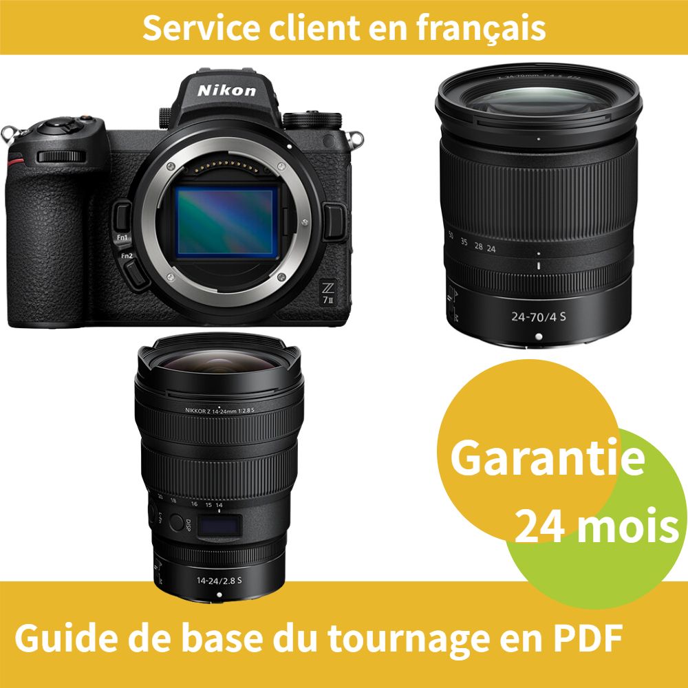 Kit de cámara híbrida Nikon Z7 II de formato completo con lente 24-70mm f/4 S y lentes NIKKOR 14-24mm f/2.8 S