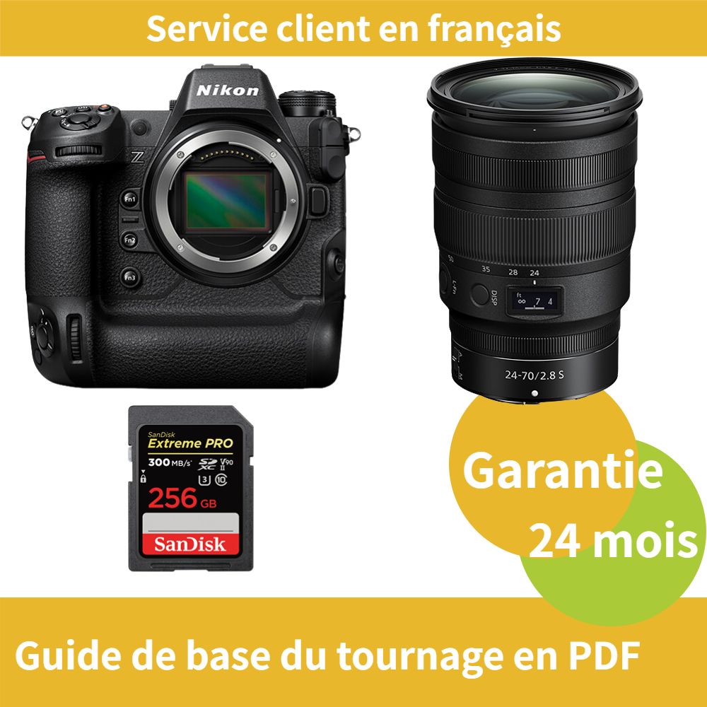 Appareil photo Nikon Z9 + Objectif Nikon Z 24-70mm f/2.8 S NIKKOR + Carte SDXC UHS-II SanDisk 256 Go Extrême PRO