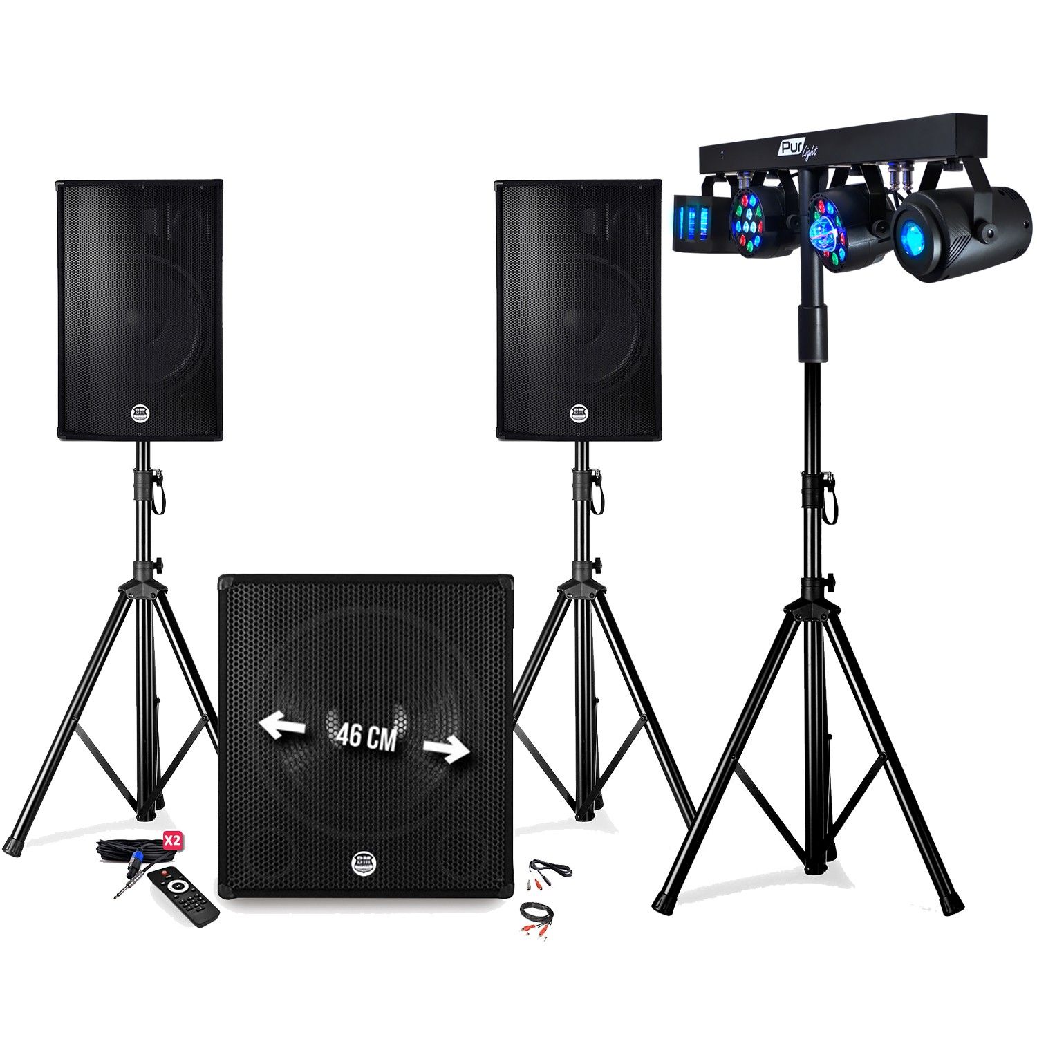 Bm Sonic 2400W Sound Pack - Subwoofer, Speakers, Stand and Lighting