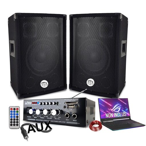Bm Sonic 600W Sound Pack with USB Bluetooth Amplifier, 2 x 300W Speakers, Cables for DJ Home Party Bar Club