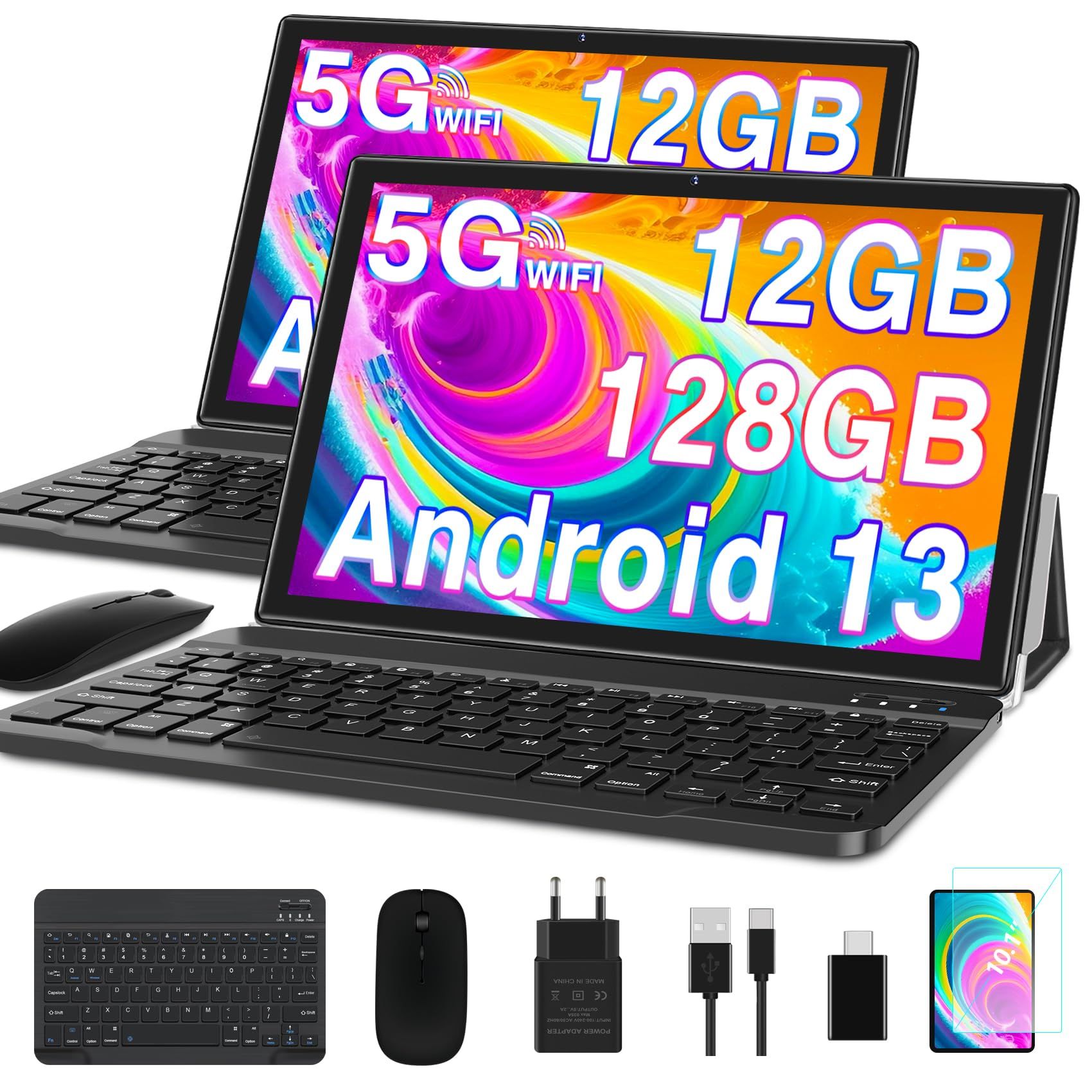 GOODTEL G3 5G Tablet - 10 inches, 128GB, 12/128GB RAM, Octa-Core, Metal Body, Wi-Fi, Bluetooth, Case, Keyboard, Mouse - Black