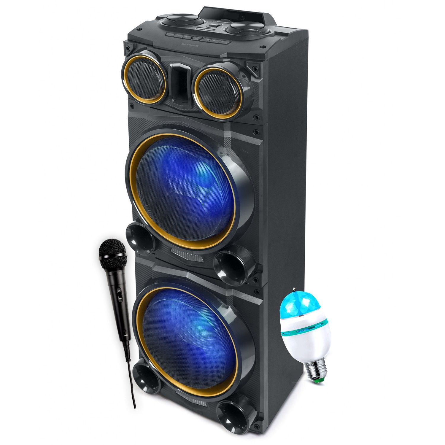 Boîte de son Muse M-1988 DJ, 800W, effet LED multicolore clignotant, Bluetooth/USB/Radio FM - 2 entrées auxiliaires, ampoule DIAMS offerte
