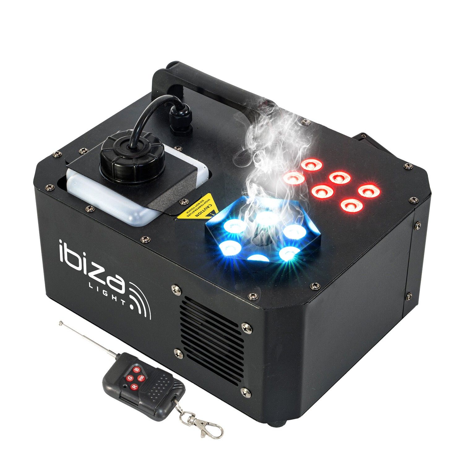 Ibiza Light SPRAY-COLOR-1000 - LED Smoke Machine, 1000W, 2x6 RGB LEDs 3-in-1, 3W each