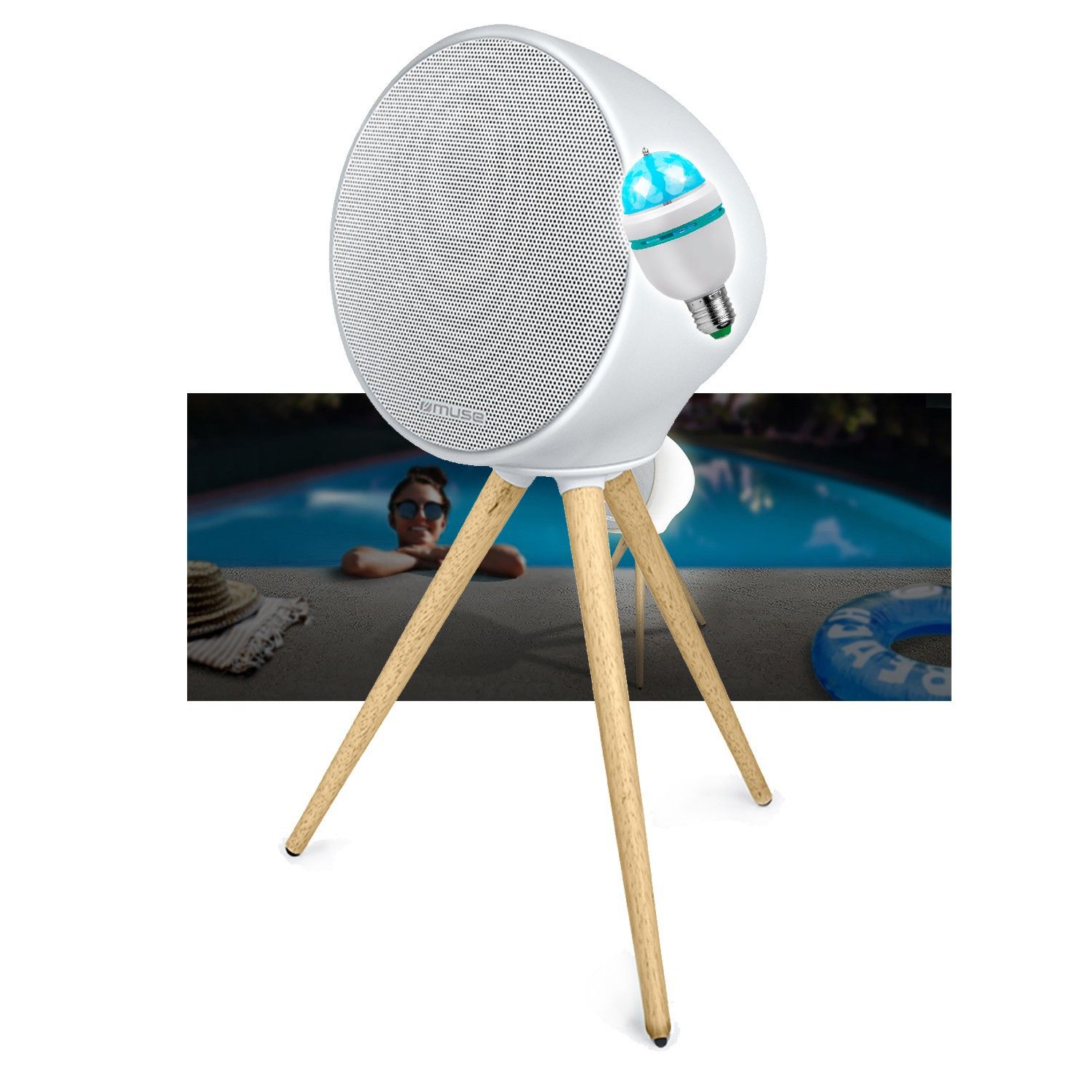 Altavoces portátiles Muse ML-655 BT, 100W, con batería y Bluetooth, luces LED de colores - resistente al agua IPX4
