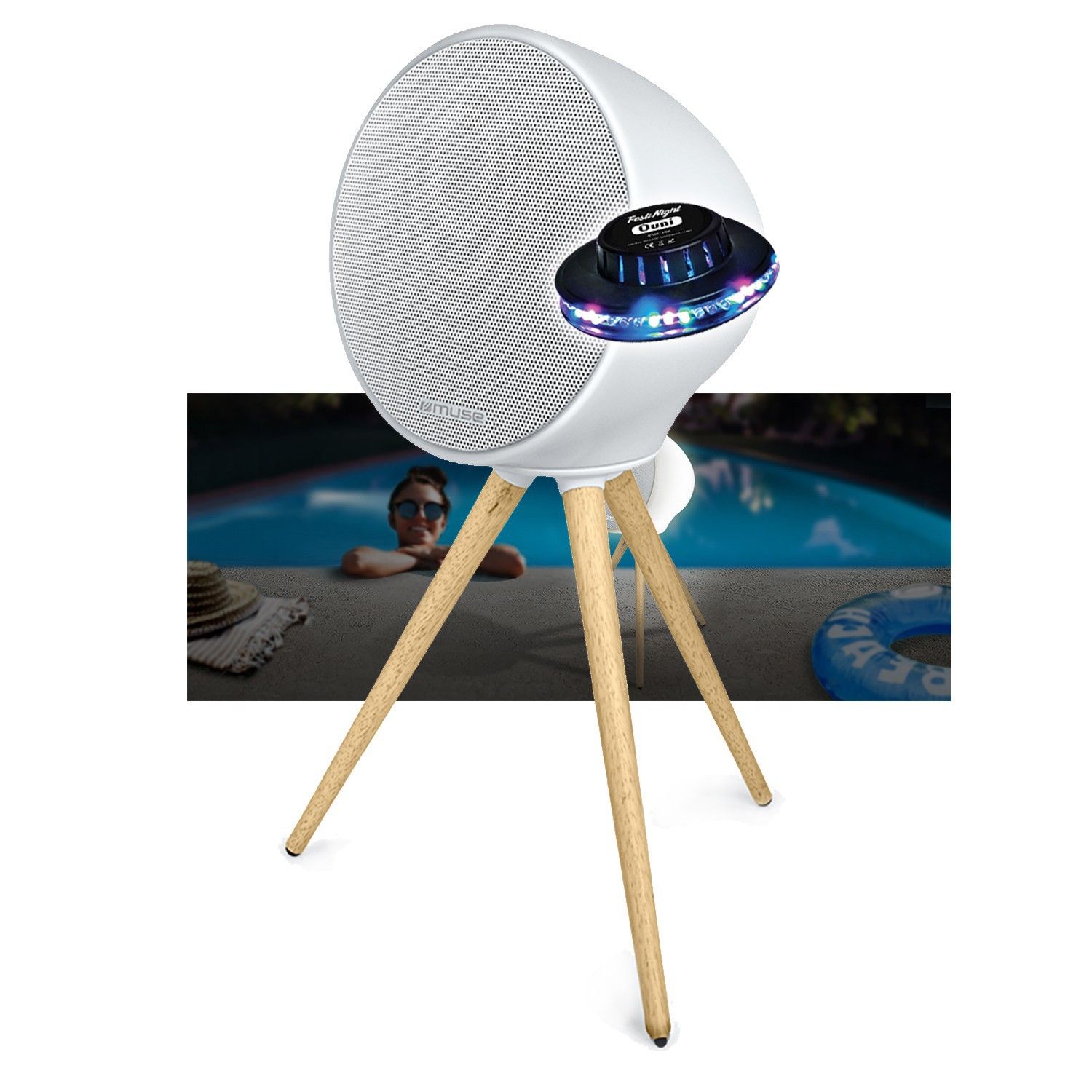 Altavoz portátil Muse ML-655 BT, 100W con batería, Bluetooth y luces LED de colores - resistente al agua IPX4
