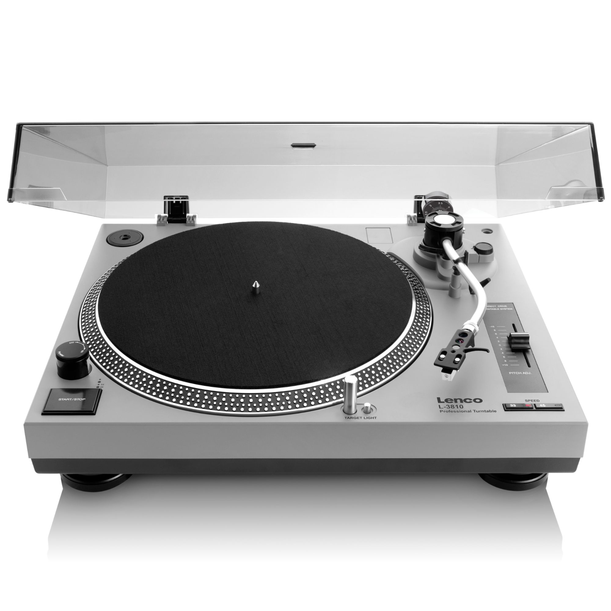 Lenco Direct Drive Vinyl Turntable L-3810GY with USB/PC Encoding - Grey