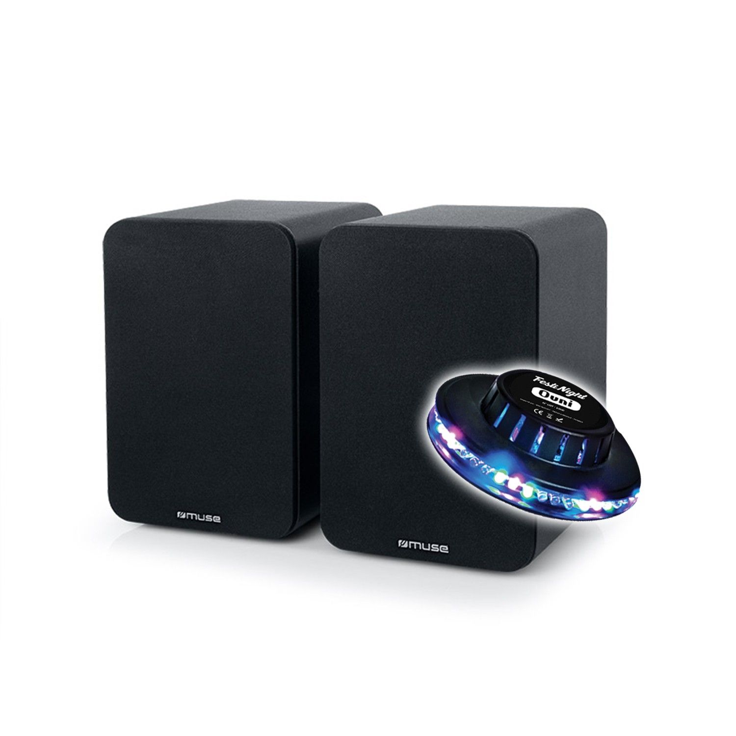 Muse M-620 SH Library Speakers - 150W Bluetooth, USB, Optical, RCA, Coaxial, Adjustable Treble/Bass with UFO Light