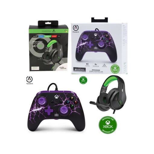 POWER A PRO UC40 Gaming Headset - Green - Xbox One/S/X/PC - Official Purple Magma Controller