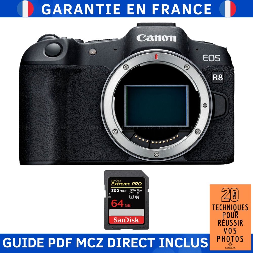 Canon EOS R8 + 1 SanDisk 64GB Extreme PRO UHS-II SDXC Card + '20 Tech Guide
