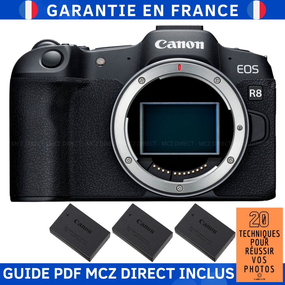 Canon EOS R8 + 3 LP-E17 Batteries + MCZ Guide: 20 Techniques for Success in Photography