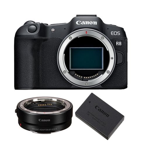 Canon EOS R8 Mirrorless Camera + EF-EOS R Mount Adapter + LP-E17 Battery