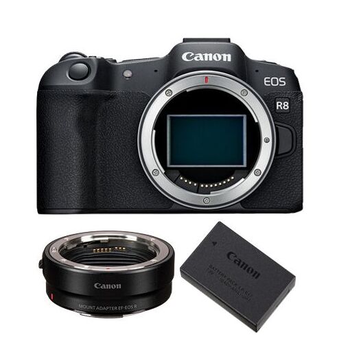Canon EOS R8 Mirrorless Camera + EF-EOS R Mount Adapter + LP-E17 Battery