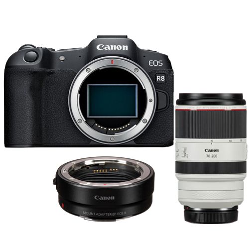 Canon EOS R8 Mirrorless Camera + EF-EOS R Mount Adapter + RF 70-200mm f/2.8 L IS USM