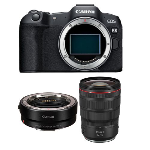 Canon EOS R8 Mirrorless Camera + EF-EOS R Mount Adapter + RF 24-70mm f/2.8L IS USM Lens