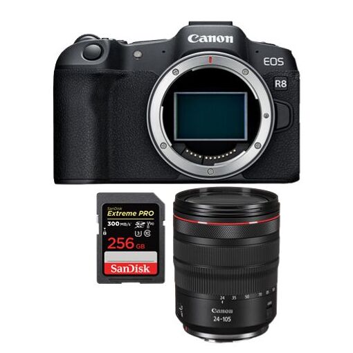 Canon EOS R8 Mirrorless Camera + RF 24-105mm f/4L IS USM Lens + SanDisk 256GB Extreme Pro SDXC UHS-II Card