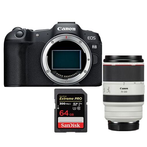Canon EOS R8 Mirrorless Camera + RF 70-200mm f/2.8 L IS USM Lens + SanDisk 64GB Extreme Pro SDXC UHS-II Card