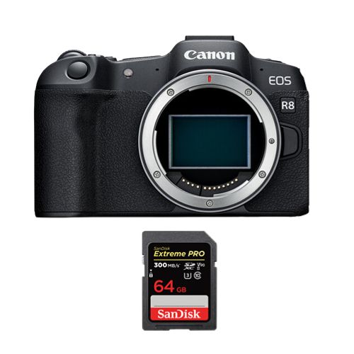 Canon EOS R8 Camera + SanDisk 64GB Extreme Pro SDXC UHS-II U3 V90 Card