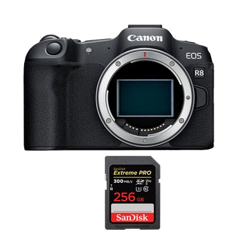Cámaras Canon EOS R8 + Tarjeta SanDisk 256GB Extreme Pro SDXC UHS-II U3 V90