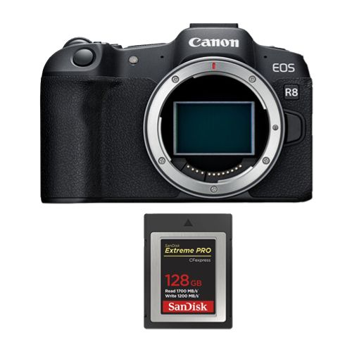 Cámara sin espejo Canon EOS R8 + tarjeta SanDisk Extreme Pro CF Express de 128 GB